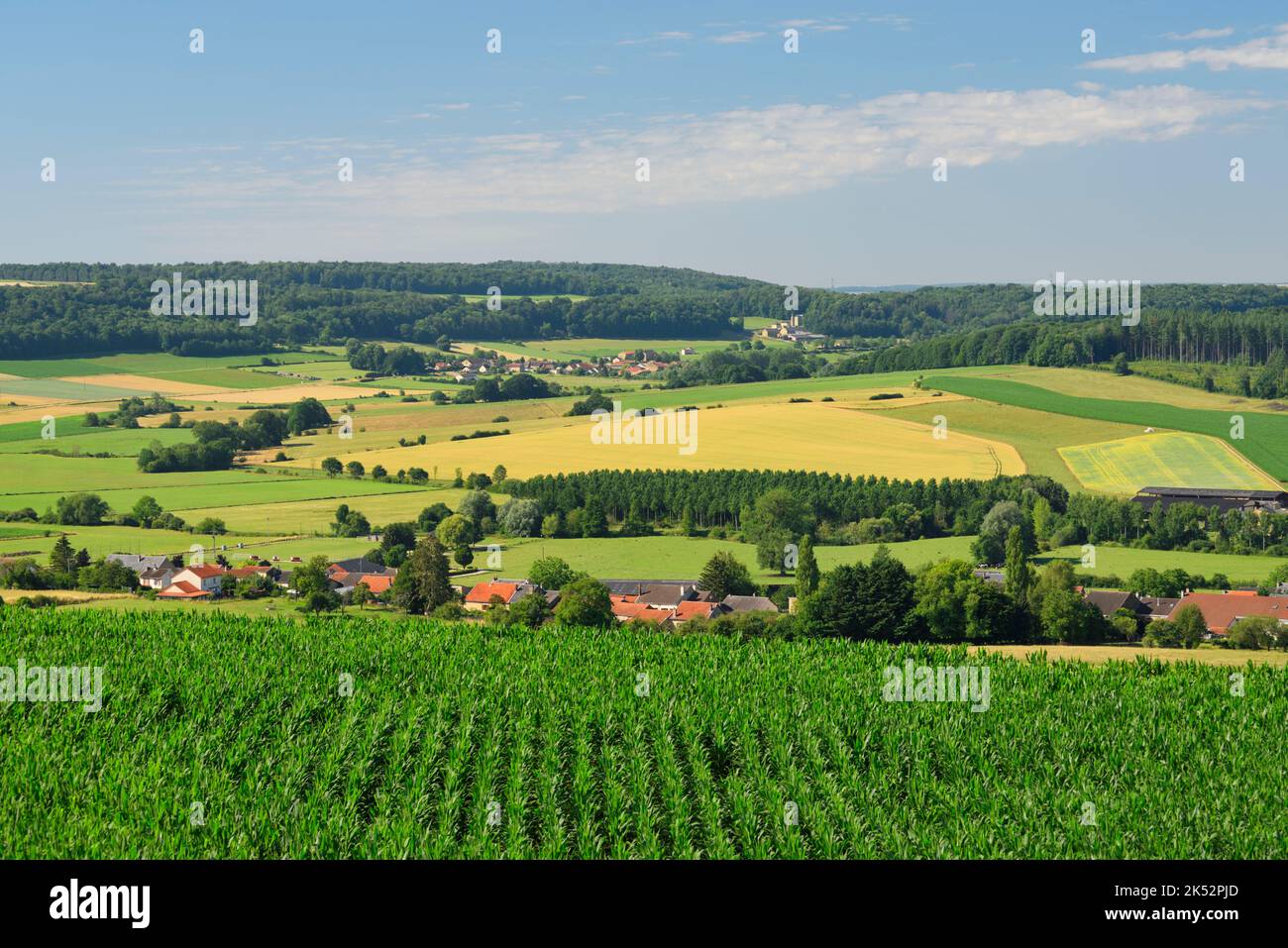 France, Ardennes, Sedan, vue sur le village de Cheveuges et la vallée du Bar Banque D'Images