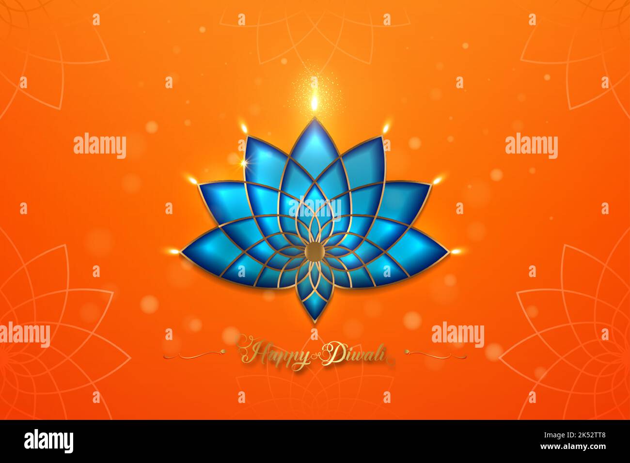 Happy Diwali Festival of Lights India Celebration modèle orange. Bannière graphique des lampes à huile Indian Lotus Diya, design moderne couleurs vives Illustration de Vecteur