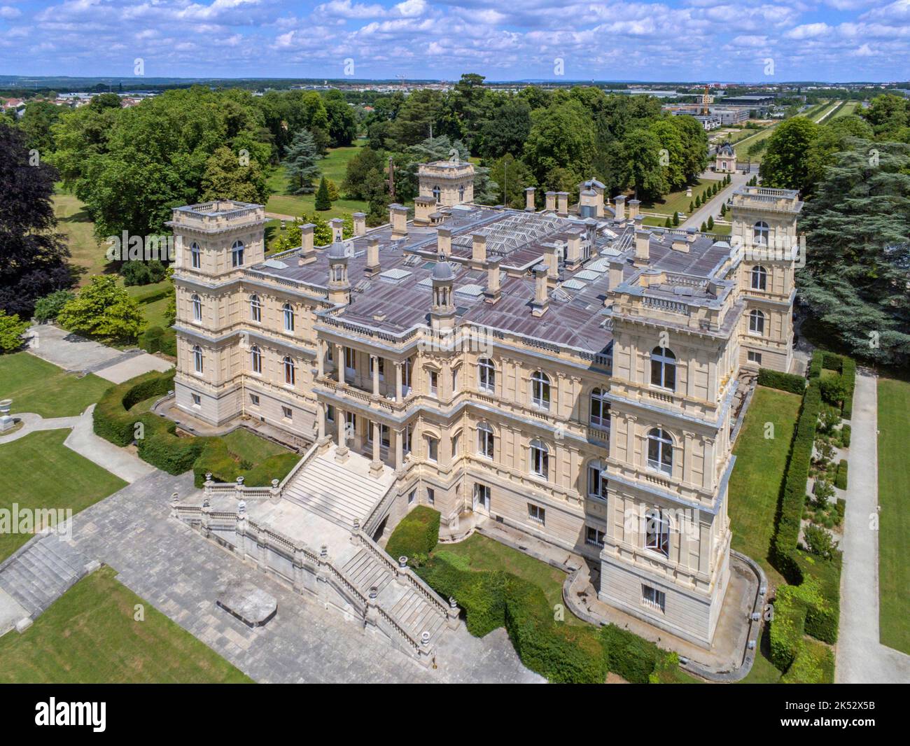 France, Seine-et-Marne, Ferrières-en-Brie, le Château (vue aérienne) Banque D'Images