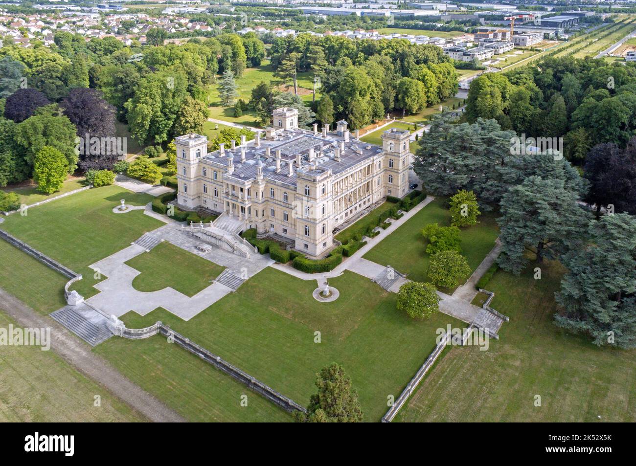 France, Seine-et-Marne, Ferrières-en-Brie, le Château (vue aérienne) Banque D'Images