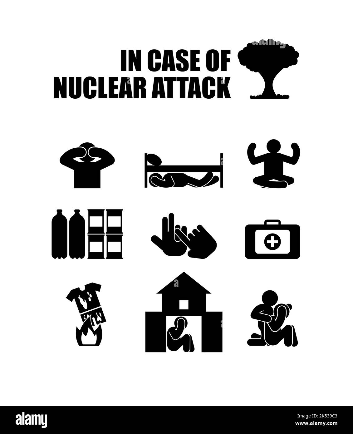 En cas d'attaque nucléaire, affiche. Que faire après une explosion nucléaire Illustration de Vecteur