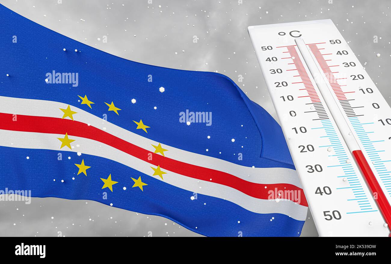 Hiver à Cabo Verde avec froid sévère, température négative, saison froide à Cabo Verde, temps le plus froid à Cabo Verde, drapeau Cabo Verde avec t Banque D'Images