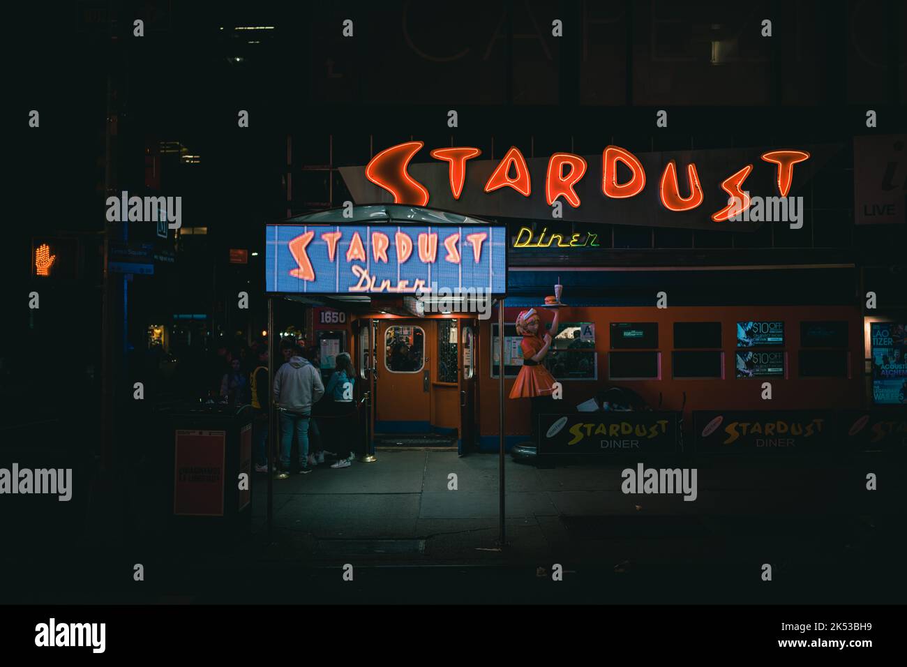 Ellens Stardust Diner affiche vintage la nuit, Manhattan, New York Banque D'Images