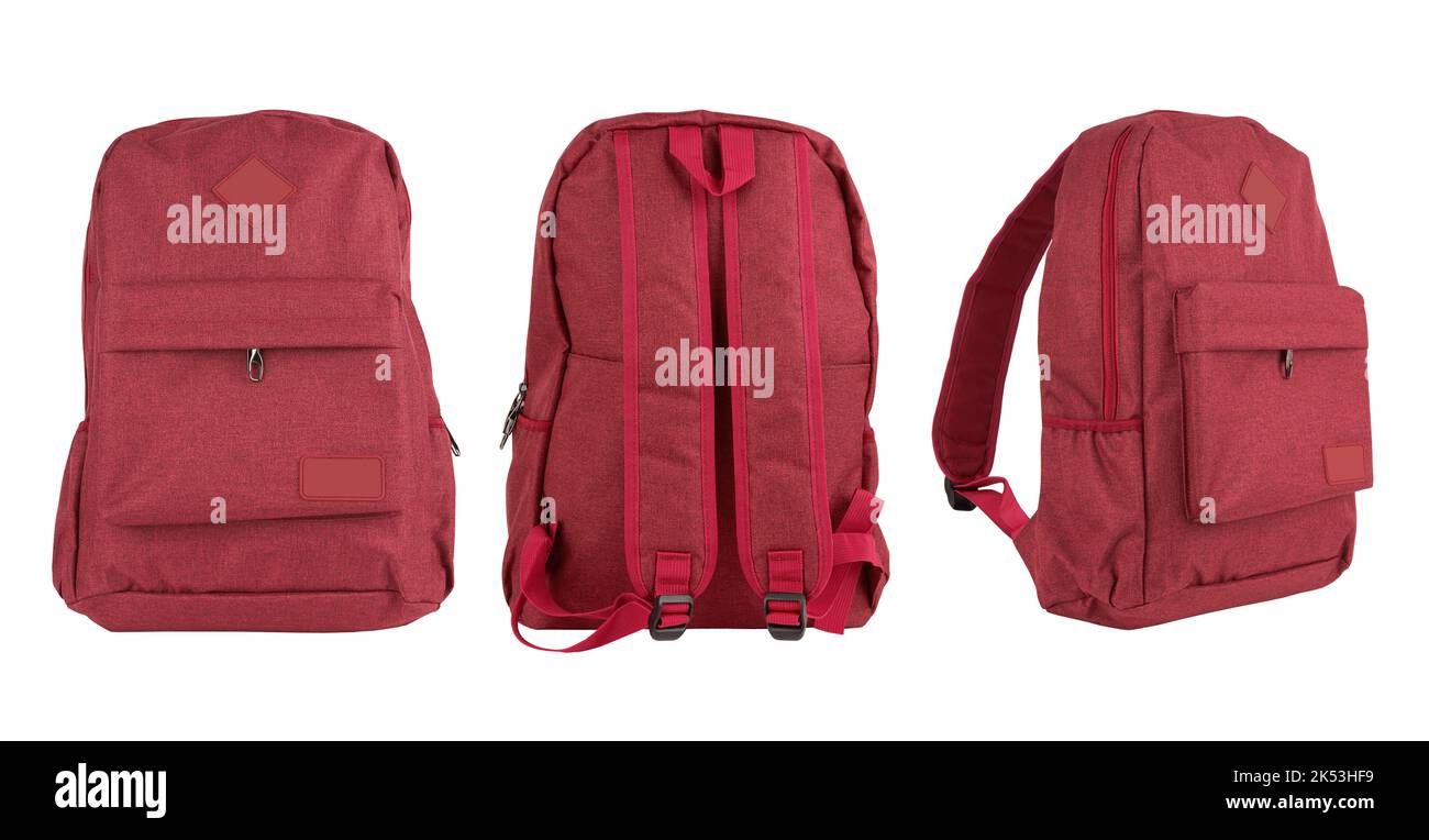 Sac à dos rouge pour voyager isoler sur un fond blanc Banque D'Images