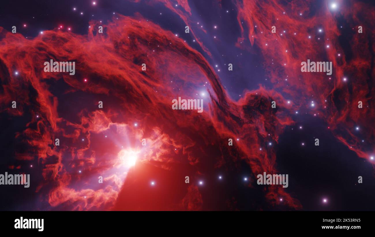 arrière-plan de la nébuleuse rouge. Espace, paysage cosmique. 3d rendu. Banque D'Images