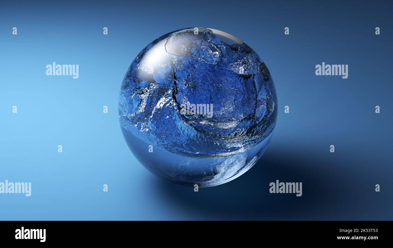 sphère d'eau sur fond bleu. 3d rendu. Banque D'Images
