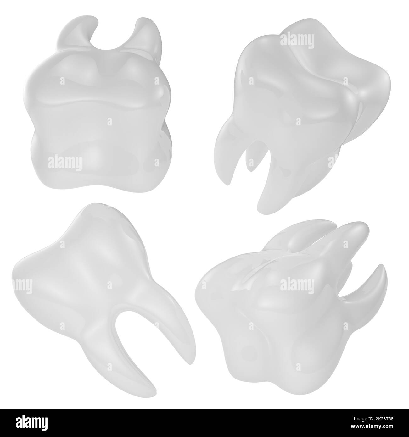 Modèle dentaire d'une collection de dents (molaires) isolée sur fond blanc. 3D rendu. Banque D'Images