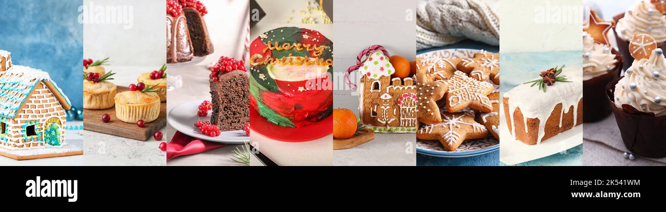Ensemble de délicieux desserts de Noël sur table Banque D'Images