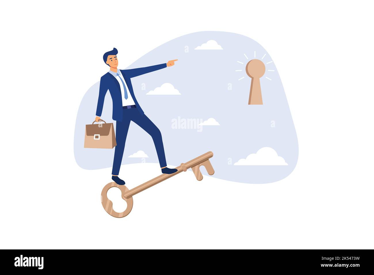Découvrez le succès clé, libérez la créativité secrète pour atteindre l'objectif d'entreprise, le leadership ou la motivation pour trouver le concept d'opportunité, l'homme d'affaires intelligent débarrassé Illustration de Vecteur