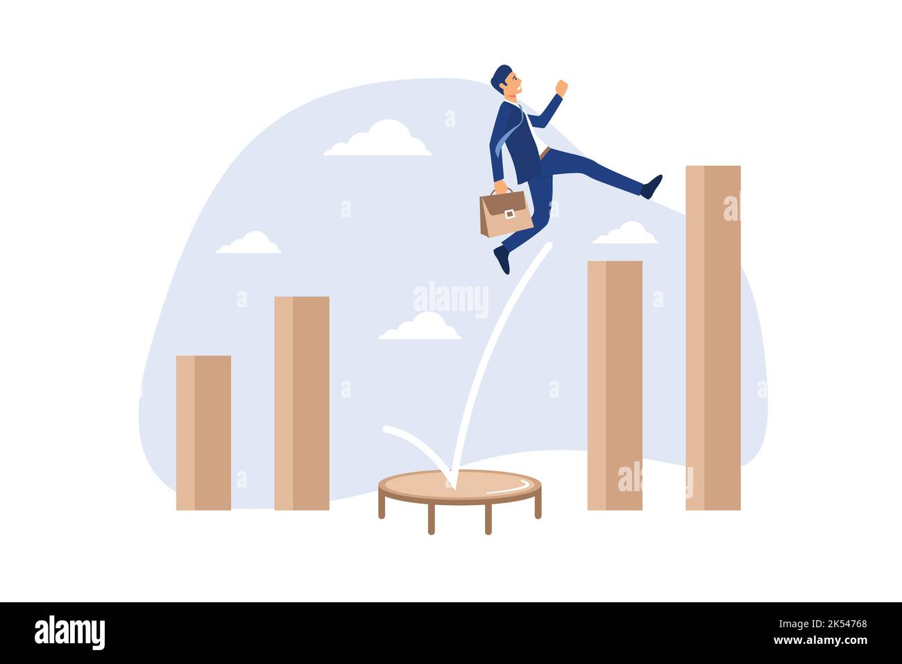 Les défis commerciaux, la reprise des revenus et la reprise après la crise économique ou les gains et la croissance des bénéfices sautent du concept de fond, les hommes d'affaires forts sautent Illustration de Vecteur