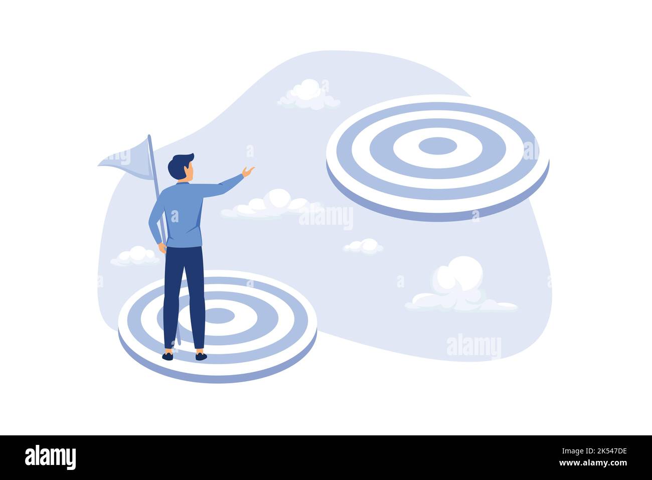 Défi réalisation ou cible plus élevée, la voie à suivre ou le prochain niveau, plus grand objectif d'affaires ou le concept d'aspiration, succès homme d'affaires monter l'échelle Illustration de Vecteur