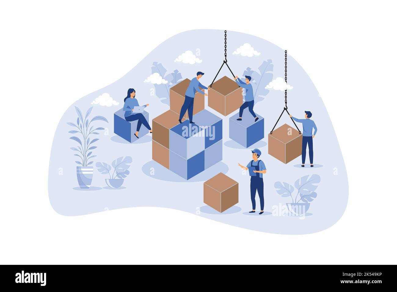 Résoudre des problèmes et travailler en équipe difficile assembler le concept de personnes minuscules. Une stratégie de solution d'entreprise efficace et une coopération complexe pour les tâches sont autant de succès Illustration de Vecteur