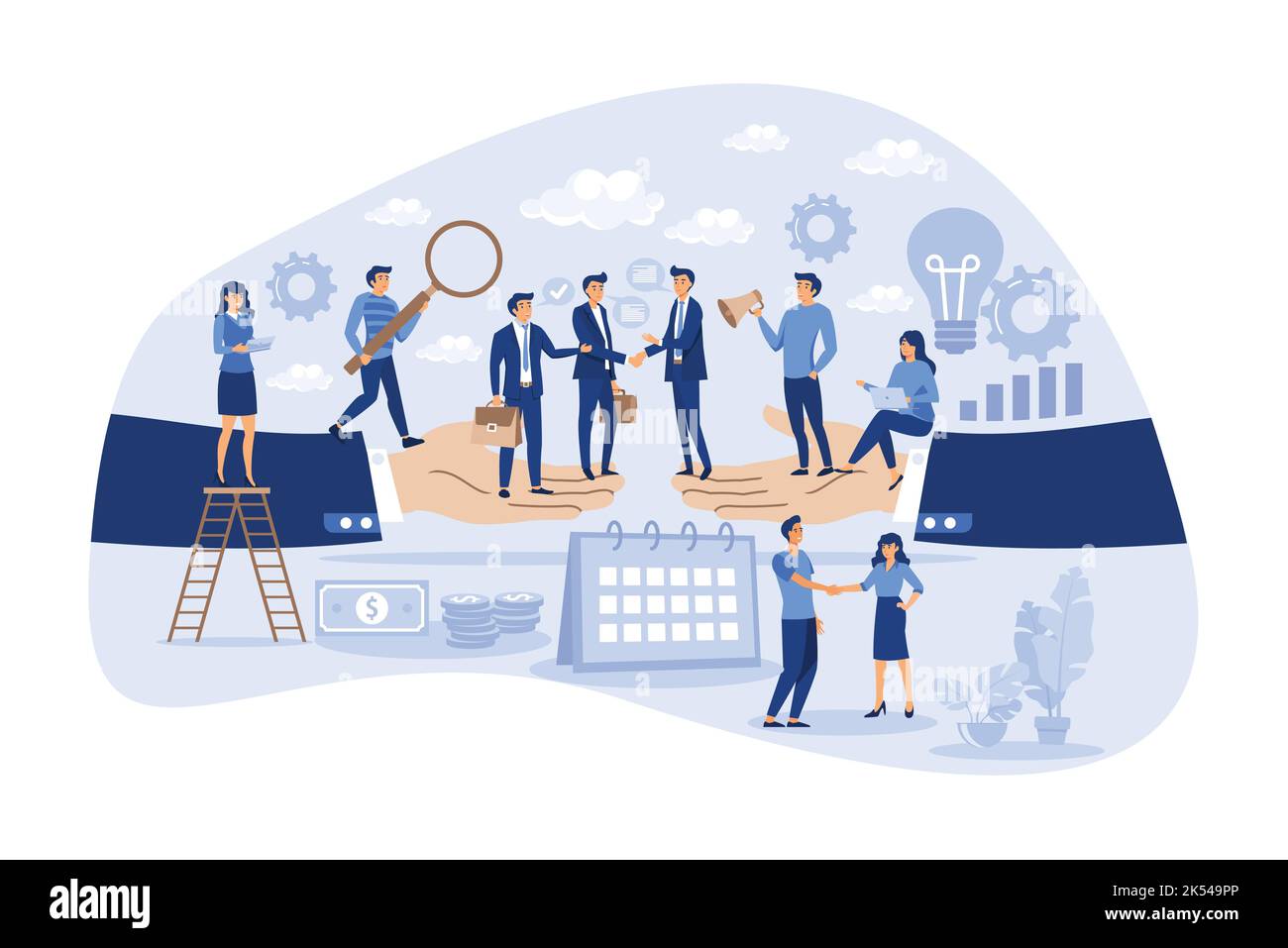 La coopération commerciale comme nouveau concept d'accord ou de personne plate de développement d'accord. Partenariat et collaboration pour l'illustration du vecteur du projet B2B. Busi Illustration de Vecteur