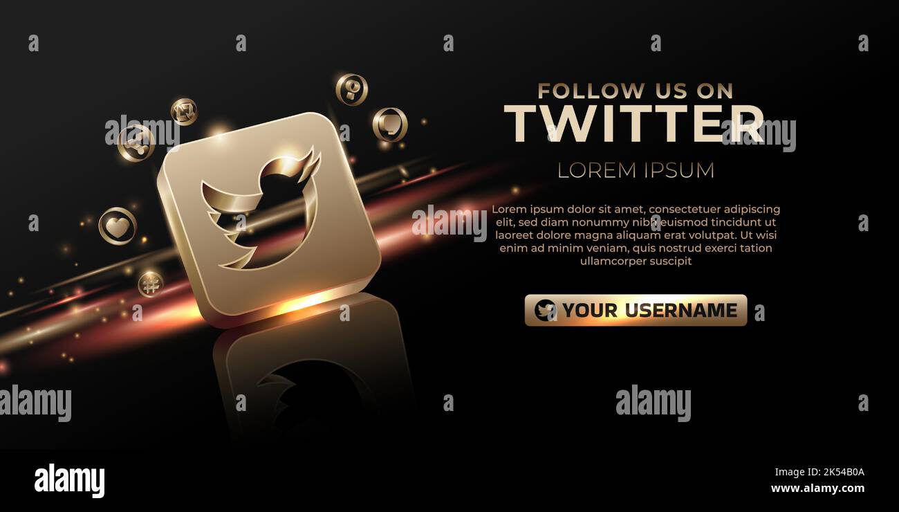 Bannière Twitter 3D icône or pour la promotion de page d'affaires et les messages sur les médias sociaux Illustration de Vecteur