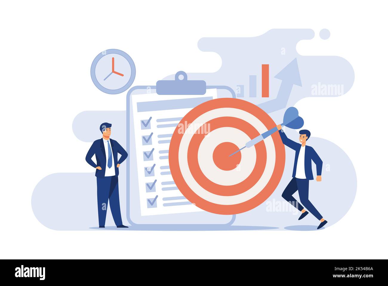 Illustration vectorielle plate isolée de minuscules personnes développant un système d'autocontrôle. Métaphore de la réalisation des objectifs et des objectifs pour un travail productif. Gestion du temps Illustration de Vecteur