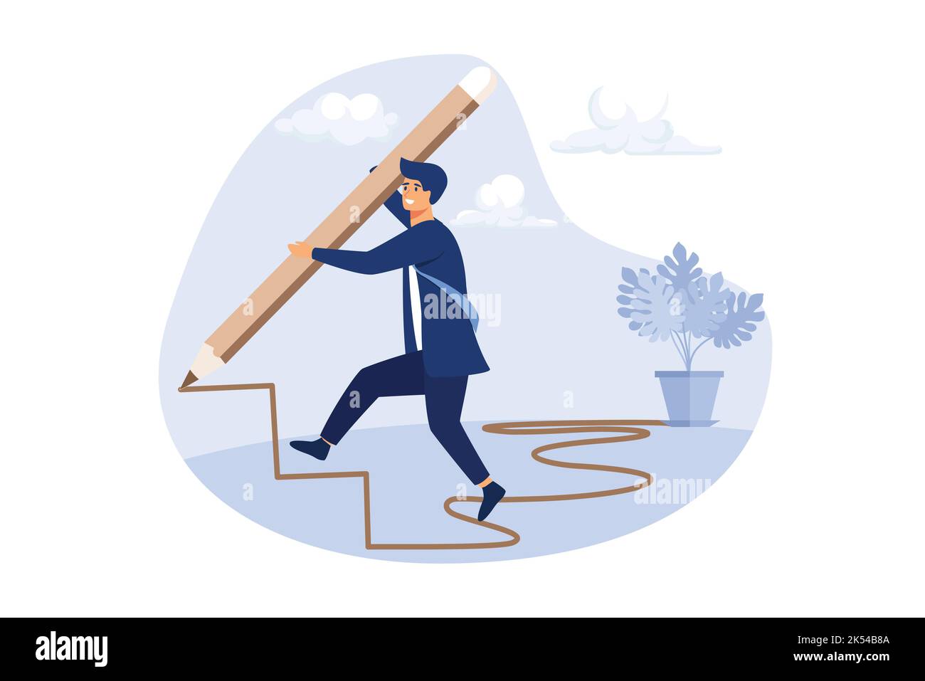 Développement d'entreprise réussi, stratégie pour atteindre l'objectif d'entreprise ou le concept de réalisation de cheminement de carrière, homme d'affaires intelligent utilisent un énorme crayon pour dessiner le risque Illustration de Vecteur