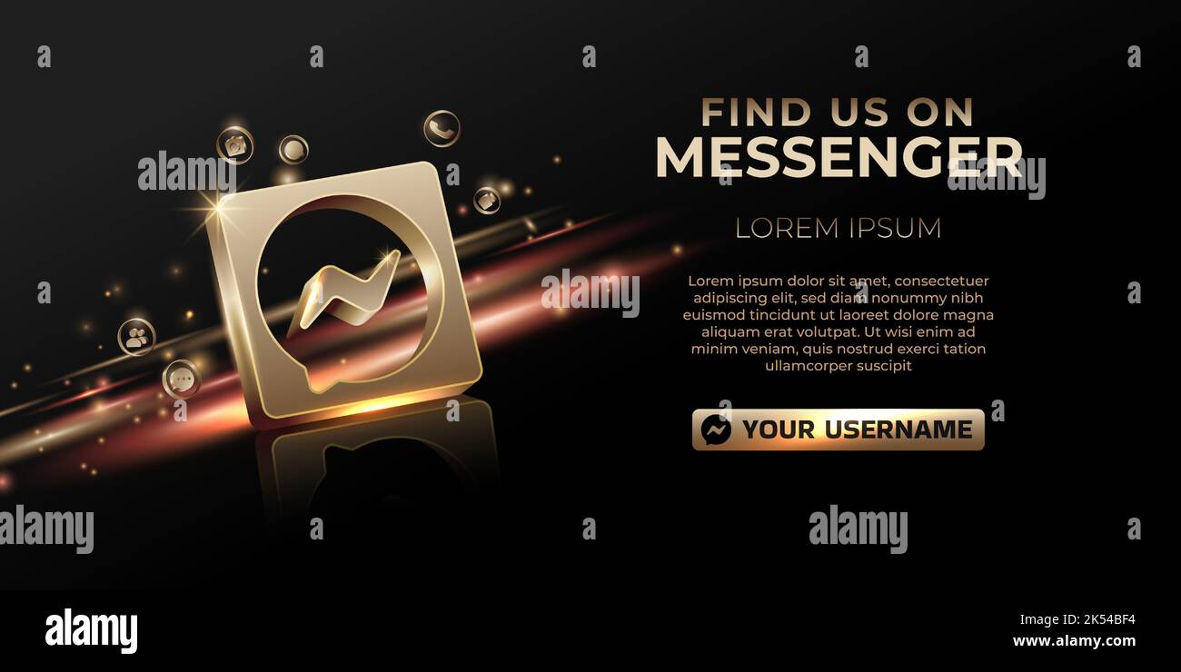 Bannière messenger 3D icône en or pour la promotion de page d'affaires et les médias sociaux post Illustration de Vecteur