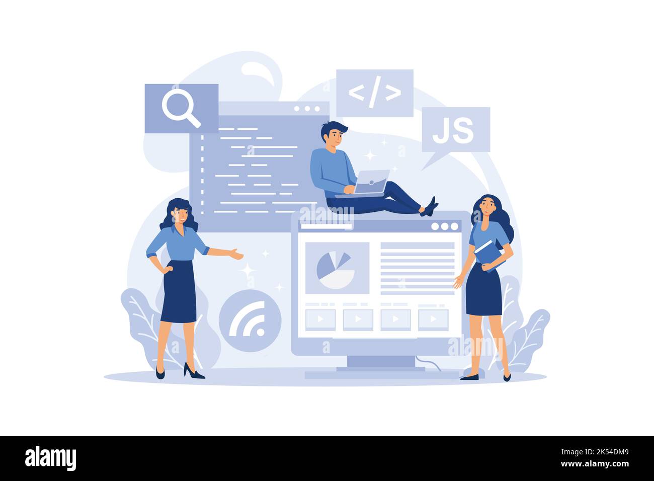 Concept de programmation. Idée de travailler sur l'ordinateur, le codage, le test et le programme d'écriture. Développement frontal de site Web. conception plate moderne illustrat Illustration de Vecteur