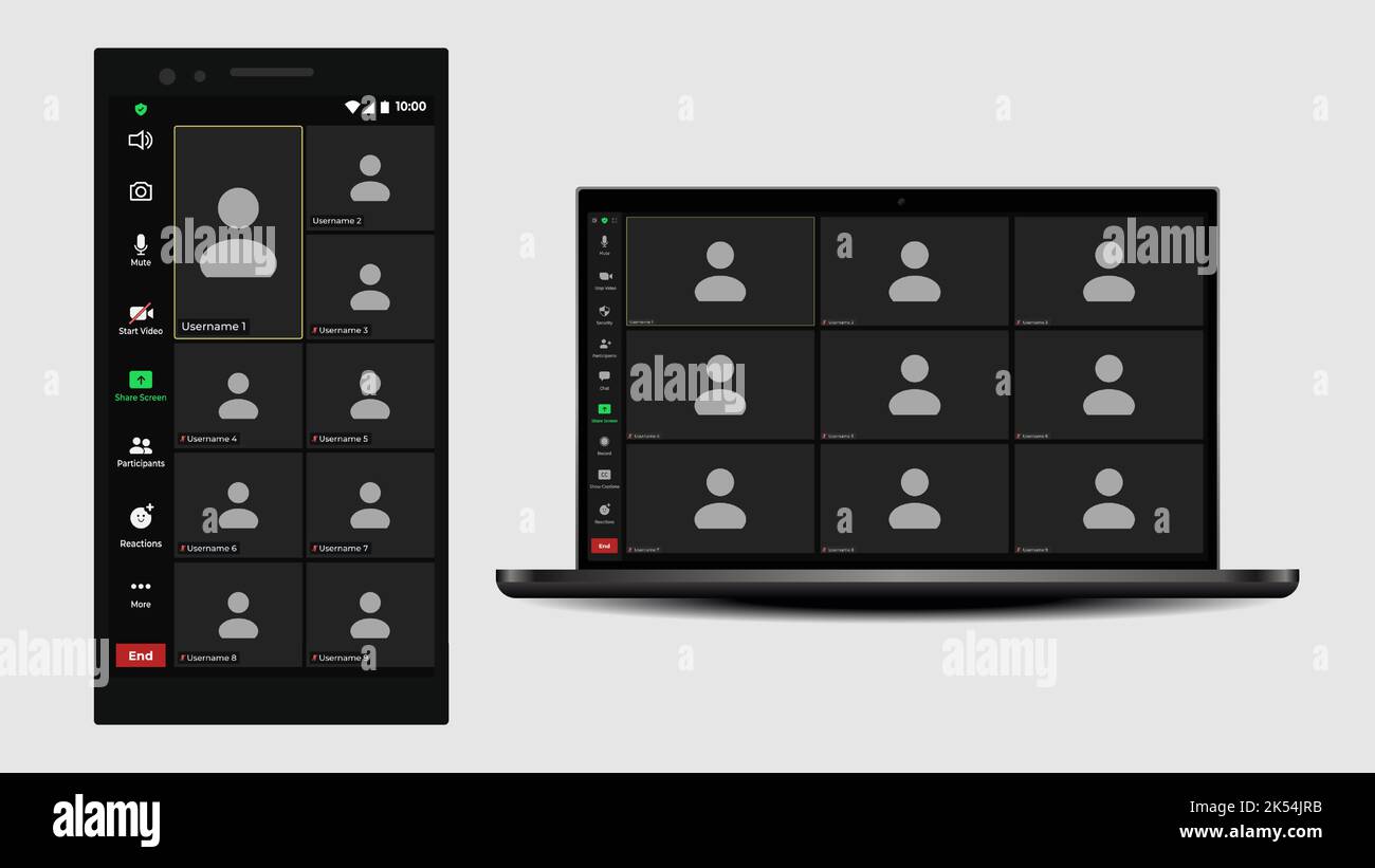 Interface utilisateur de visioconférence. Fenêtre d'appel vidéo Web utilisateur. Superposition de la fenêtre de visioconférence. Affichage à l'écran d'une application de réunion vidéo Illustration de Vecteur