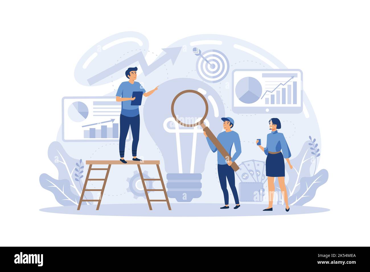 Concept de planification d'entreprise. Idée de stratégie d'entreprise. Définition d'un objectif ou d'une cible et suivi de l'horaire. Recherche, analyse et organisation financières. Illustration de Vecteur