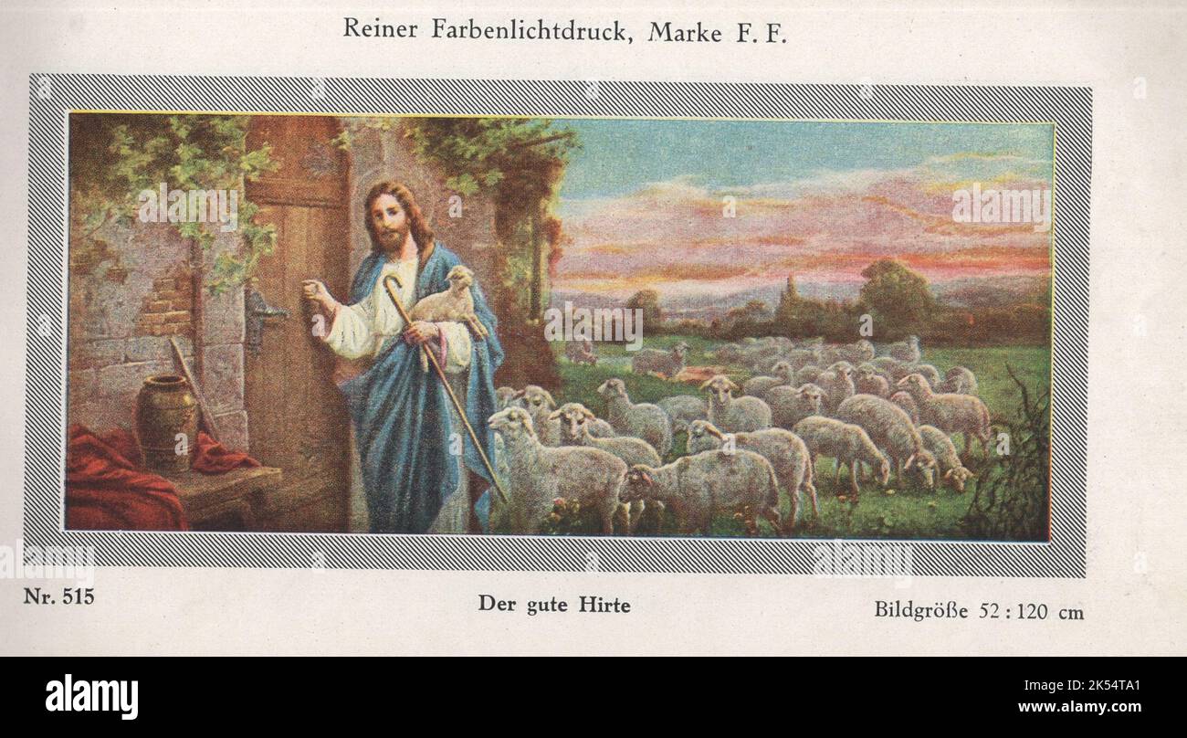 Reiner Farbenlichtdruck, Marke F. Der gute Hirte Nr. 515 Bildgröße 52 : 120 cm / le bon Berger Banque D'Images