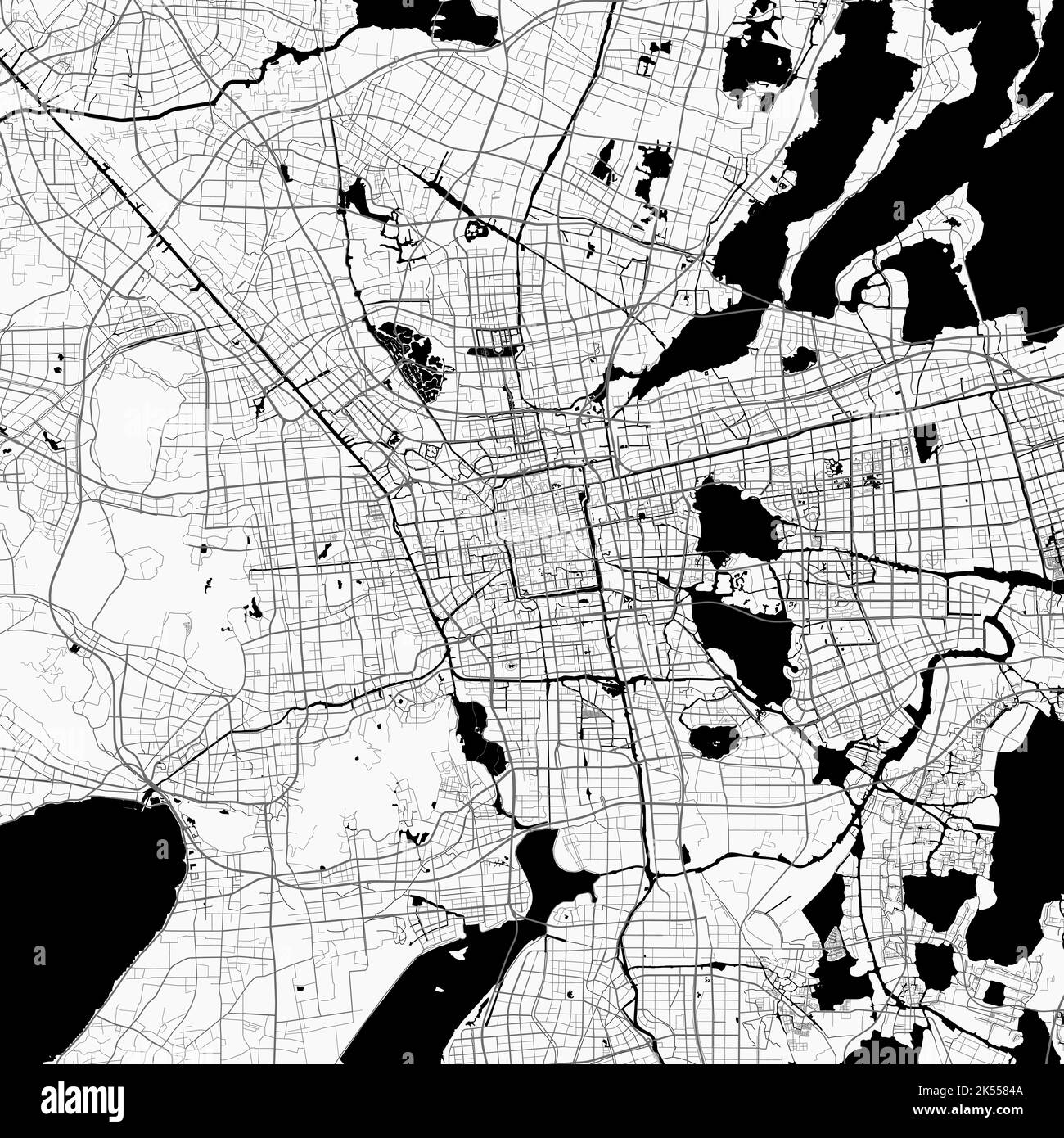 Plan de la ville de Suzhou. Affiche urbaine noir et blanc. Carte routière avec vue de la région métropolitaine. Illustration de Vecteur