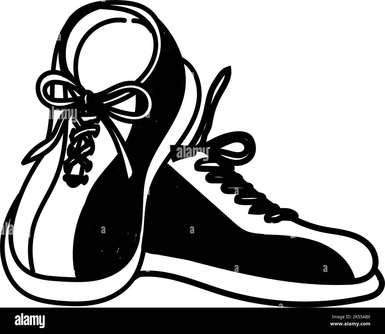 Chaussures de bowling, dessinées à la main dans un style Doodle. Sport. Jeu. Chaussures de bowling confortables. Lacets. Frappez, gagnez. Elément isolé sur fond blanc. Vecteur si Illustration de Vecteur