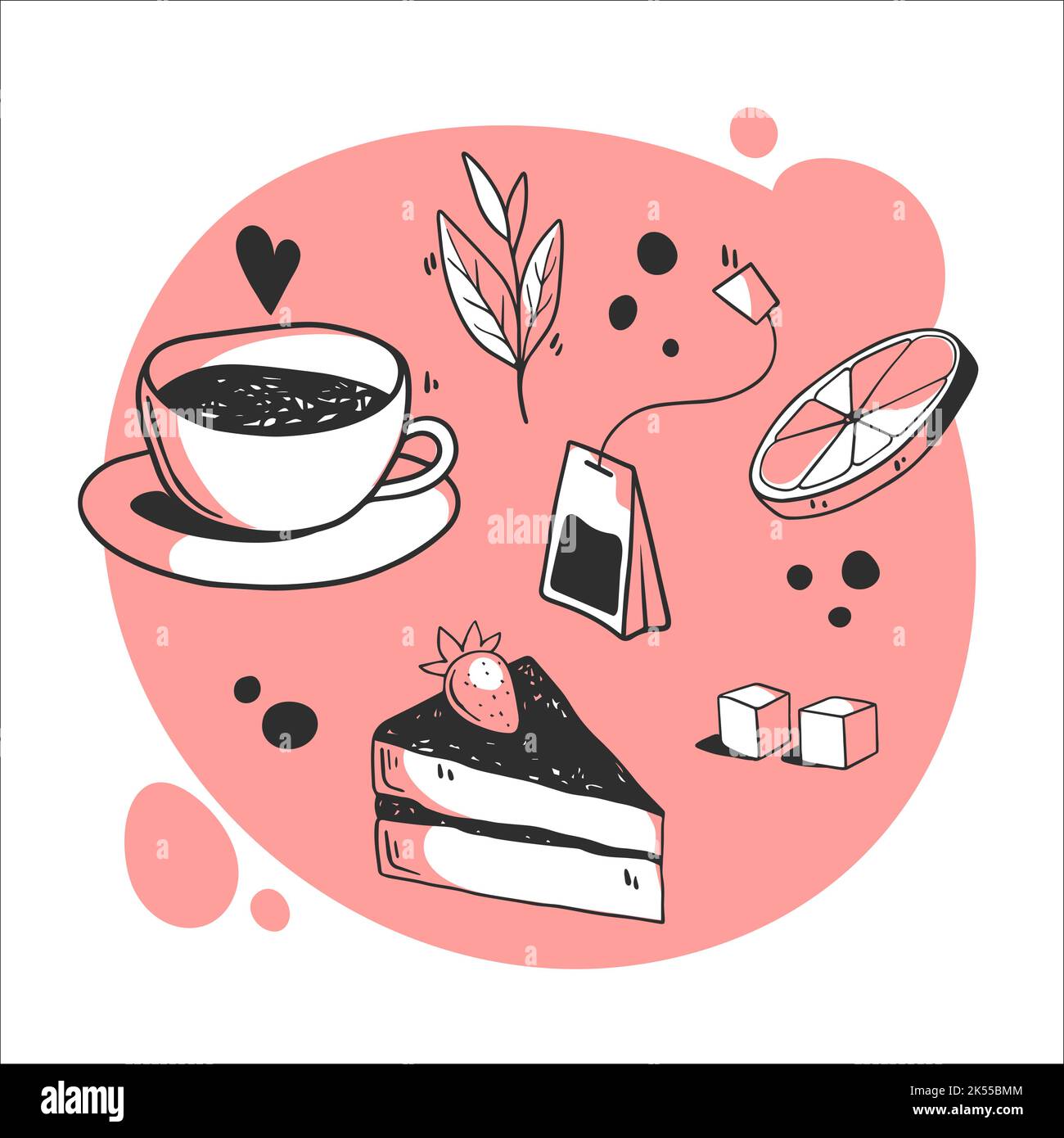 Éléments de thé dessinés à la main, illustration vectorielle, clipart Doodle Illustration de Vecteur