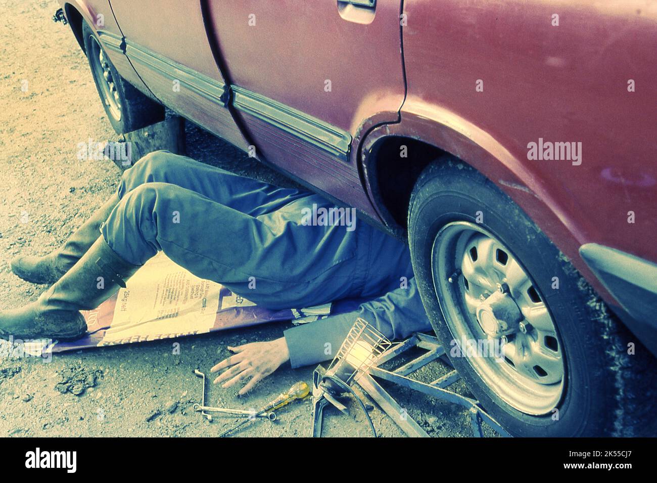 Réparer une voiture classique Banque D'Images