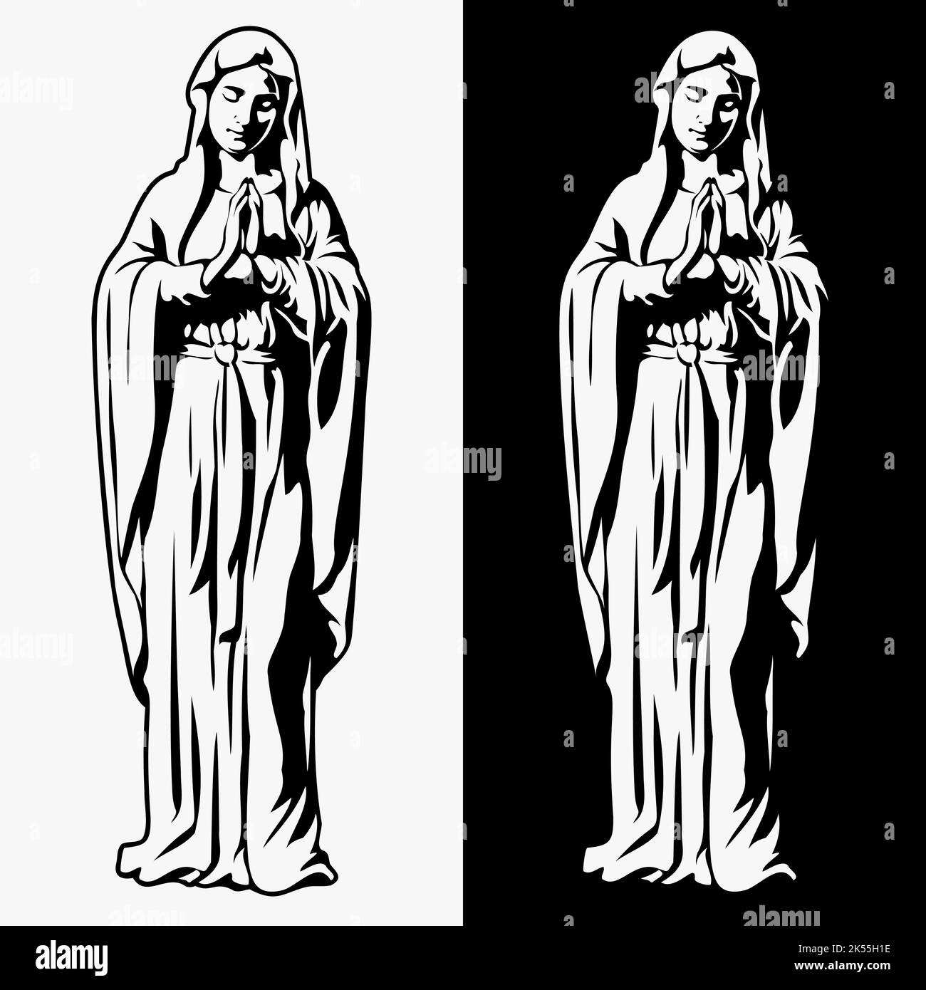 Prière Vierge Marie, illustration vectorielle sur fond blanc et noir Illustration de Vecteur