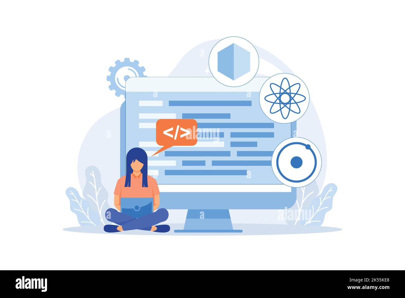 Frameworks multi plates-formes outil de création de programmation, frameworks de développement logiciel, structure multi plates-formes, interface utilisateur d'application, conception plate de processus de codage Illustration de Vecteur