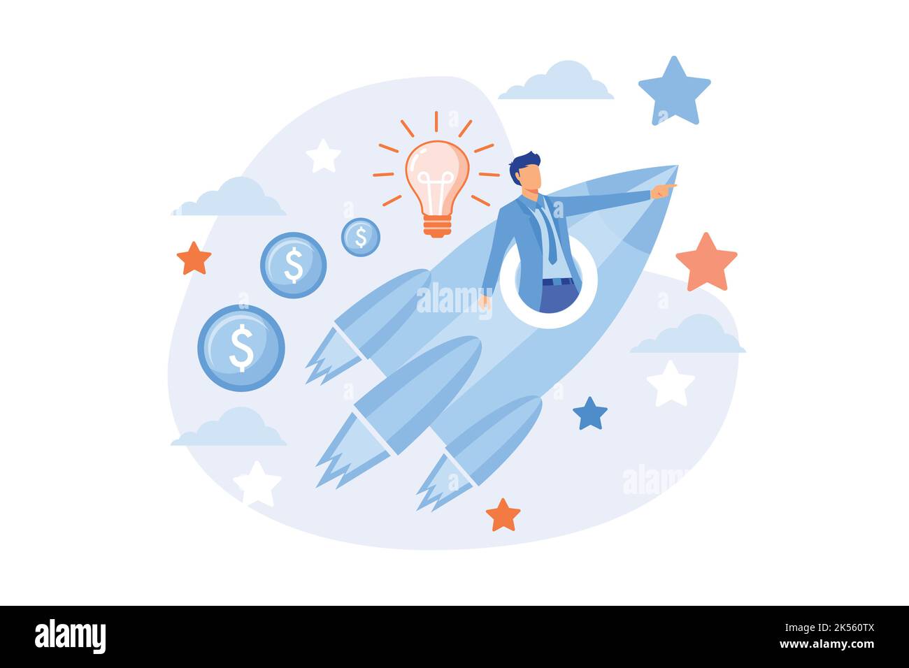 Lancement d'un projet d'entreprise. Des solutions innovantes, une pensée créative, des idées courageuses. Motivation personnelle et aspirations professionnelles de l'homme d'affaires. Vecteur Ill Illustration de Vecteur