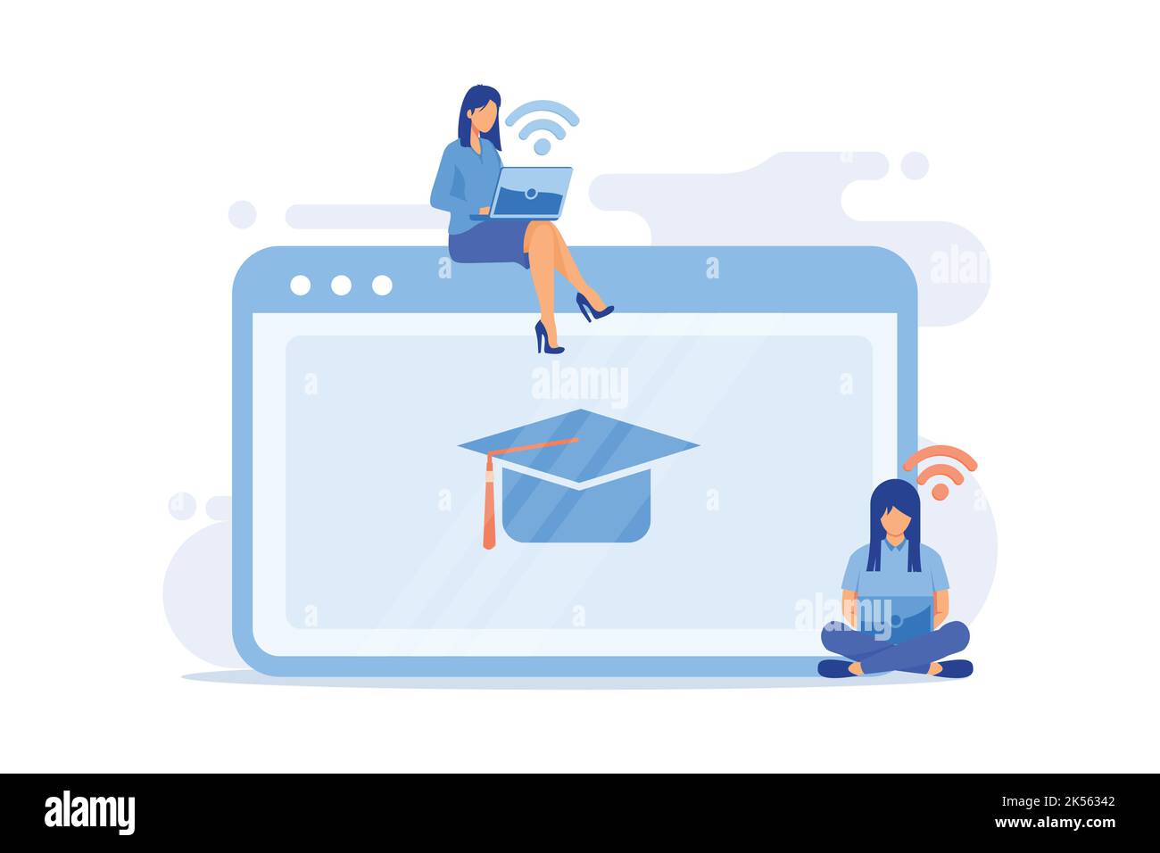 Préparation en ligne pour la leçon. Devoirs d'école sur Internet, devoirs d'université, tâches d'université en ligne. Jeune femme utilisant le site Web de cours à distance. Vecteur Illustration de Vecteur