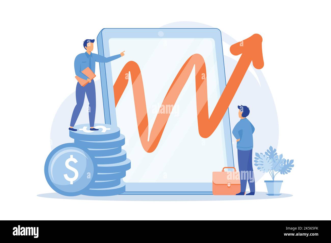 Stratégie de croissance de l'entreprise. Développement stable de l'entreprise, planification de l'augmentation des revenus, tactiques de promotion de l'entreprise. Le directeur supérieur présente le repo de bénéfice de l'entreprise Illustration de Vecteur