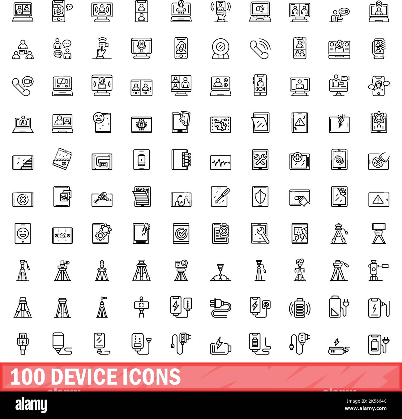 100 icônes de périphérique définies. Illustration de 100 icônes de périphérique ensemble de vecteurs isolé sur fond blanc Illustration de Vecteur