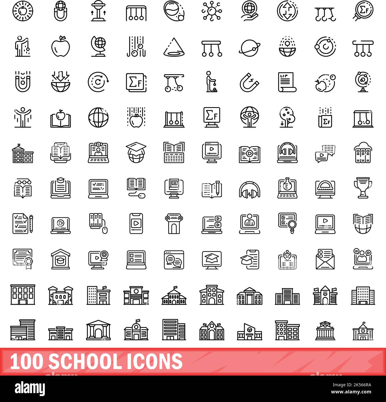 ensemble de 100 icônes d'école. Illustration de 100 icônes d'école ensemble de vecteur isolé sur fond blanc Illustration de Vecteur