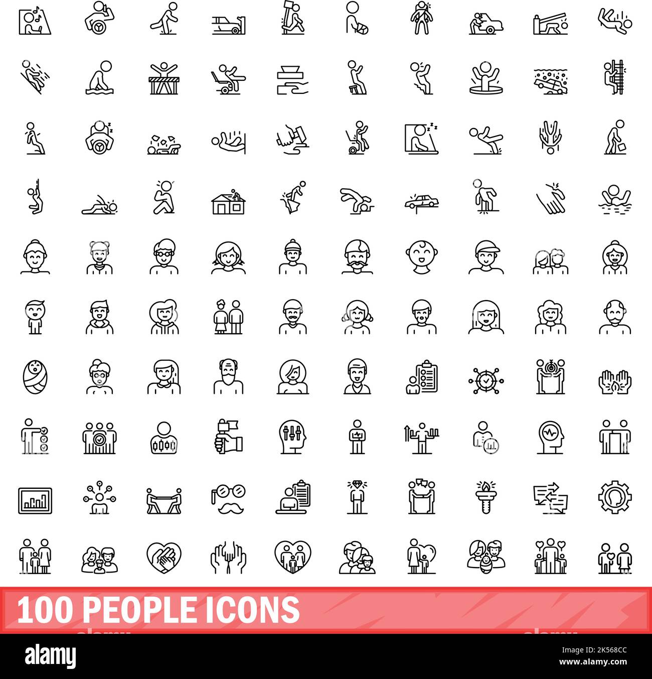 ensemble de 100 icônes de personnes.Illustration de 100 icônes de personnes ensemble de vecteurs isolé sur fond blanc Illustration de Vecteur