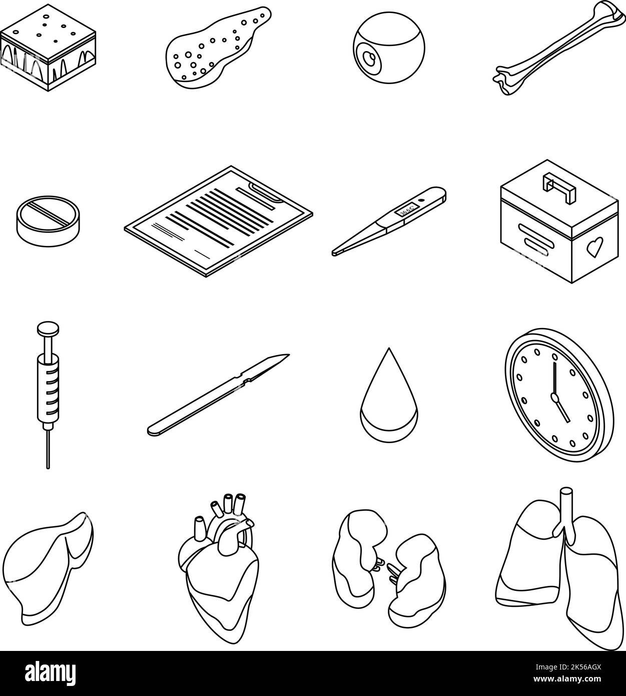 Ensemble d'icônes de dons d'organes. Ensemble isométrique d'organes de don icônes vectorielles contour isolé sur fond blanc Illustration de Vecteur