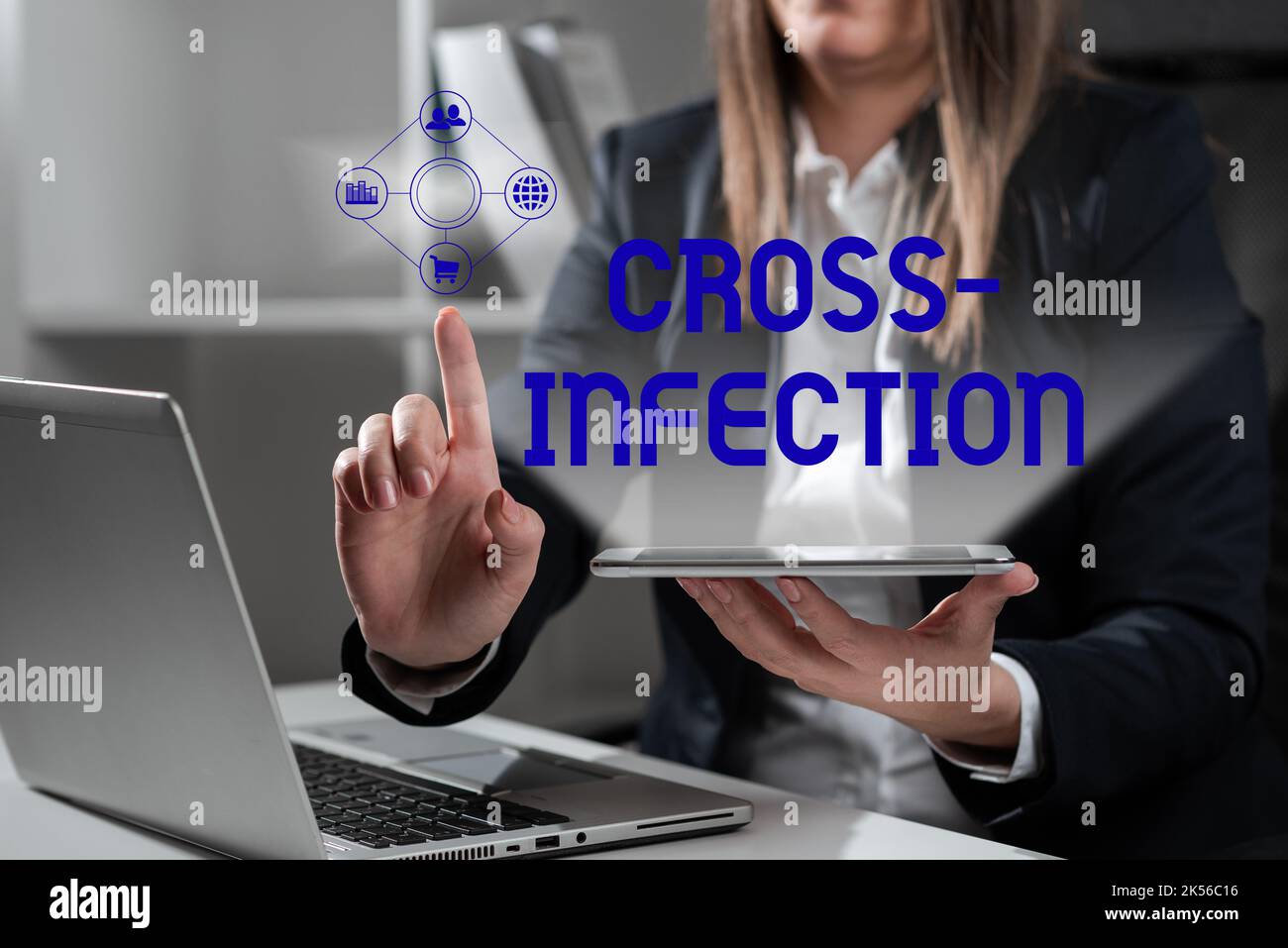 Panneau présentant une infection croisée, Aperçu commercial microorganisme responsable de la maladie transmis entre différentes espèces Banque D'Images