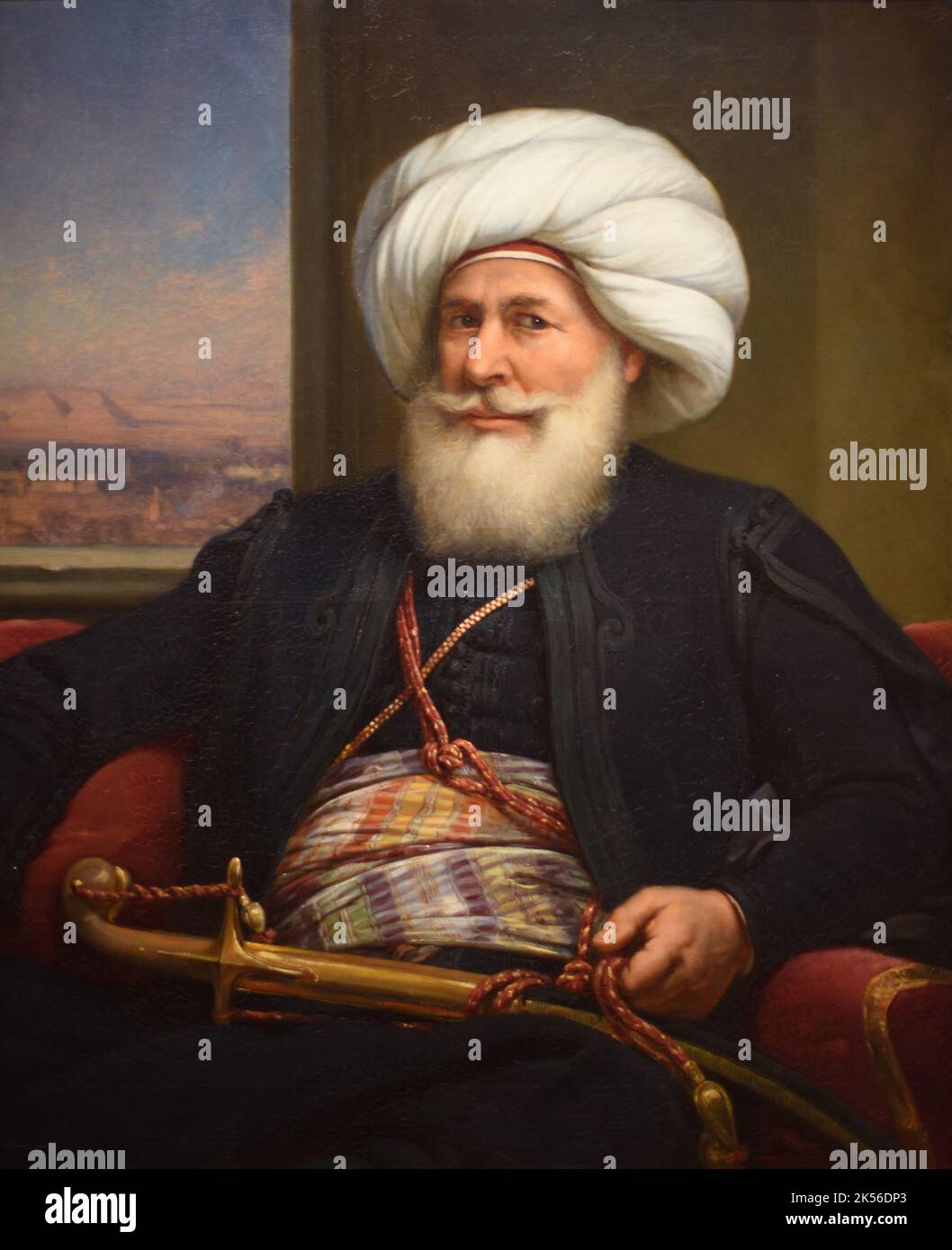 Portrait de Muhammed Ali Pasha, alias Muhammed Ali d'Égypte et du Soudan ou Mehmet Ali Pasha (1769-1849) était un gouverneur ottoman albanais et un dirigeant de facto de l'Égypte entre 1805 et 1848. Peinture à l'huile (1841) par Louis Charles Auguste Couder Banque D'Images