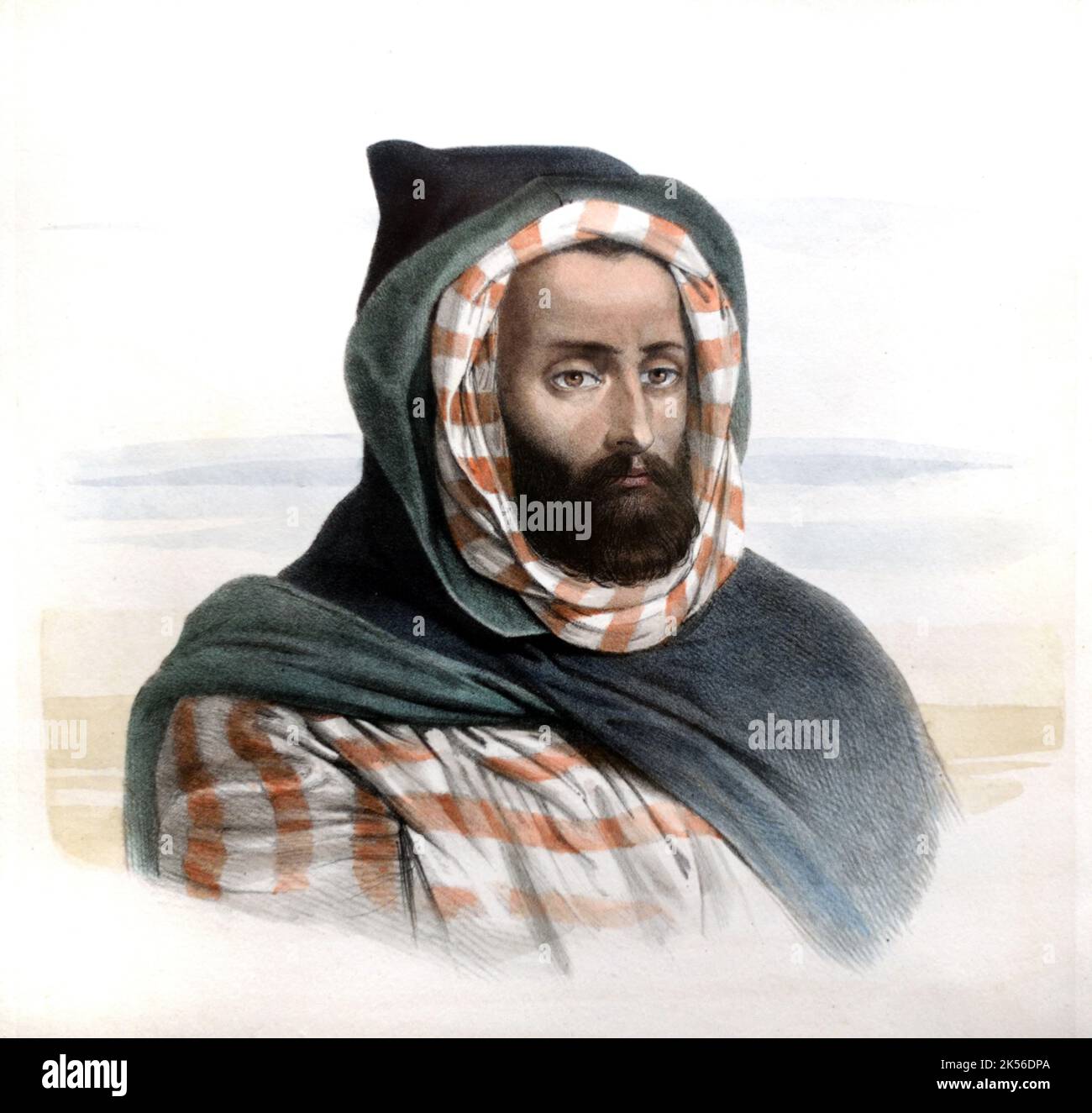 Portrait de l'Emir algérien Abdelkader, Abd el-Kader, ou Abdelkader ibn Muhieddine 1843 par Adolphe Bayot (1810-1871) Illustration ou gravure Banque D'Images