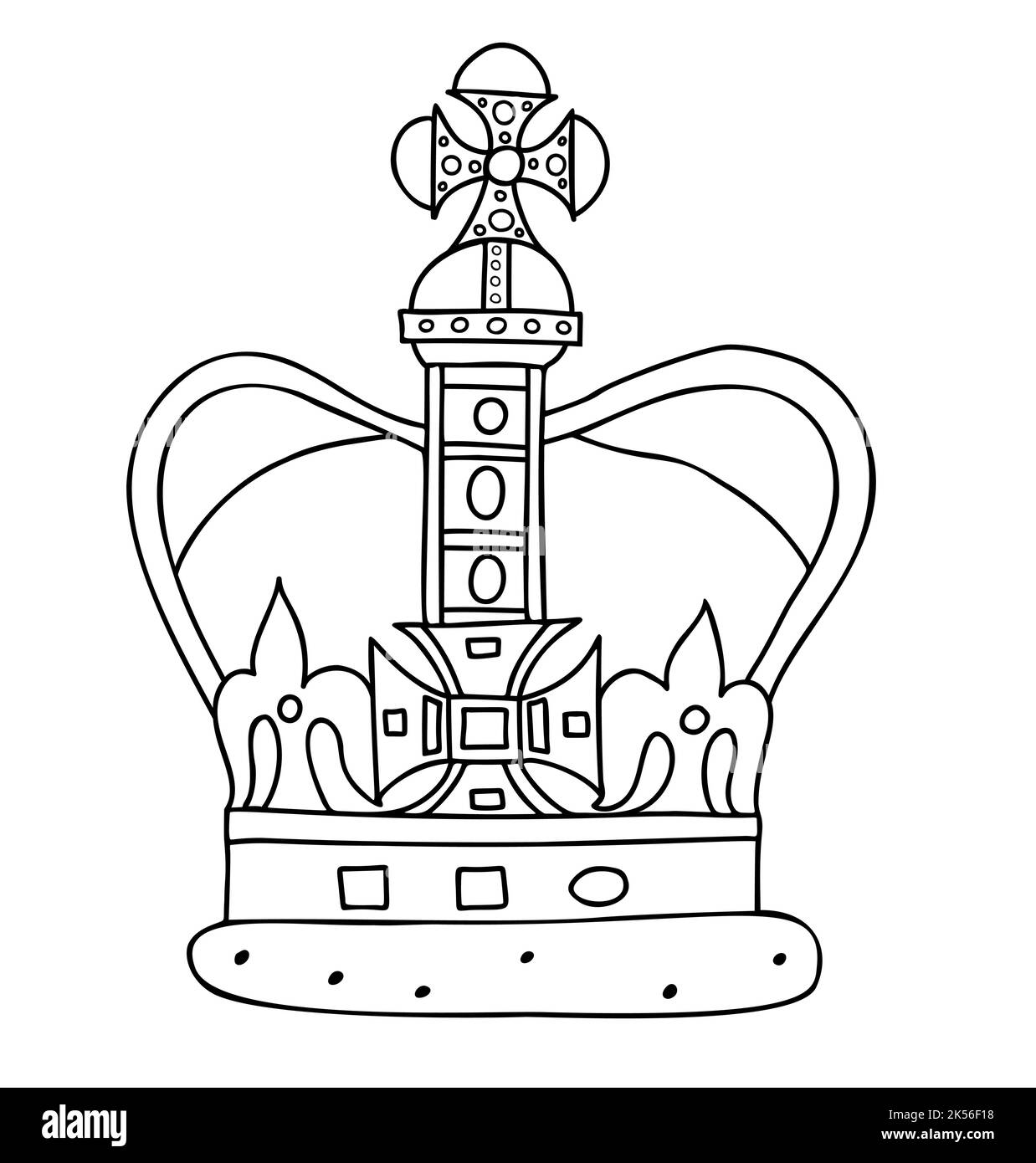 Couronne impériale du Royaume-Uni et roi Charles III, monarque britannique. Illustration vectorielle. Doodle linéaire dessiné à la main Illustration de Vecteur