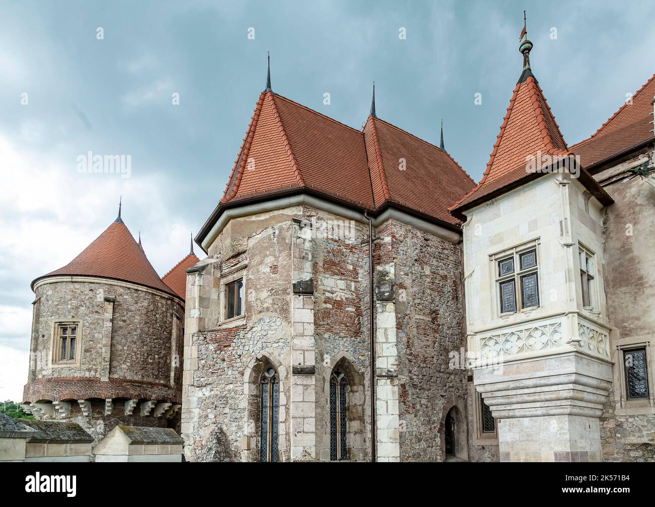 Détails de construction du château de Hunedoara, également connu un château de Corvin ou de Hunyadi à Hunedoara, Roumanie Banque D'Images