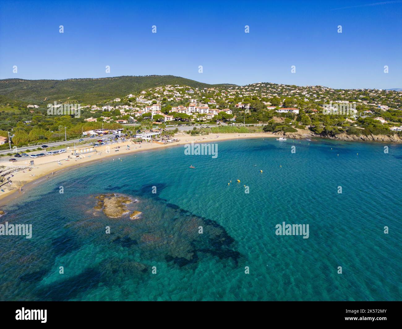 France, Var (83), Roquebrune sur Argens, les Issambres, la plage de la Gaillarde (vue aérienne) Banque D'Images