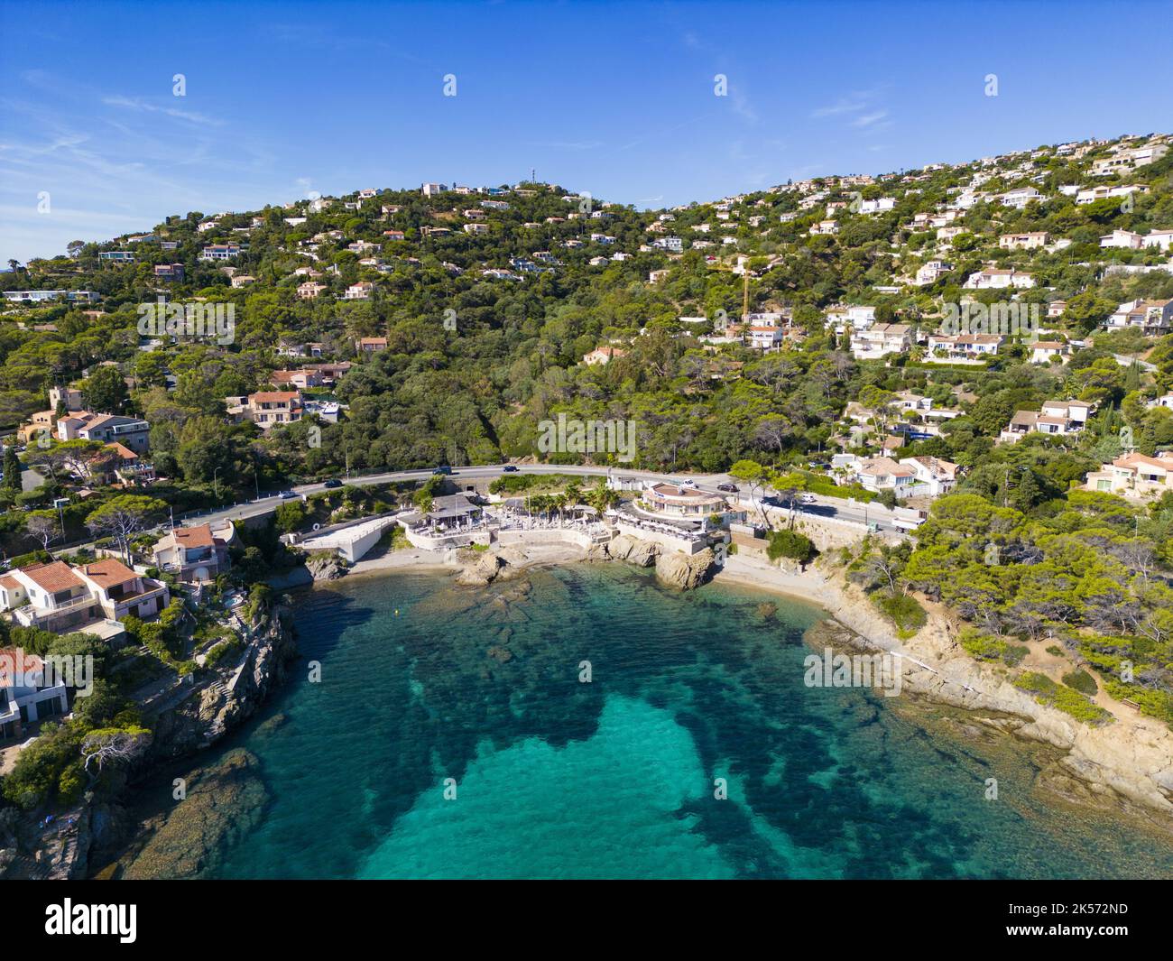 France, Var (83), Roquebrune sur Argens, les Issambres, ruisseau bonne eau (vue aérienne) Banque D'Images