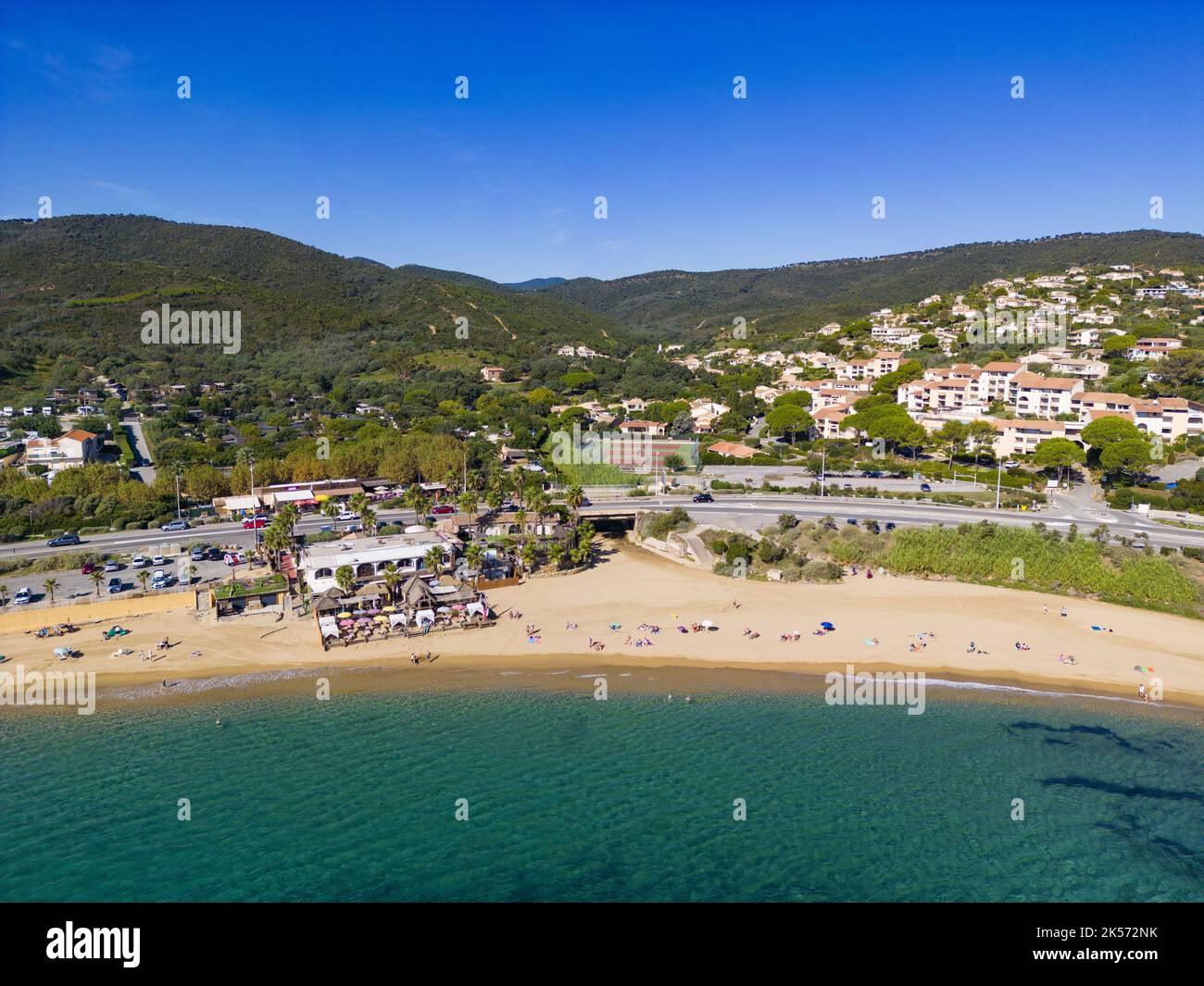 France, Var (83), Roquebrune sur Argens, les Issambres, la plage de la Gaillarde (vue aérienne) Banque D'Images