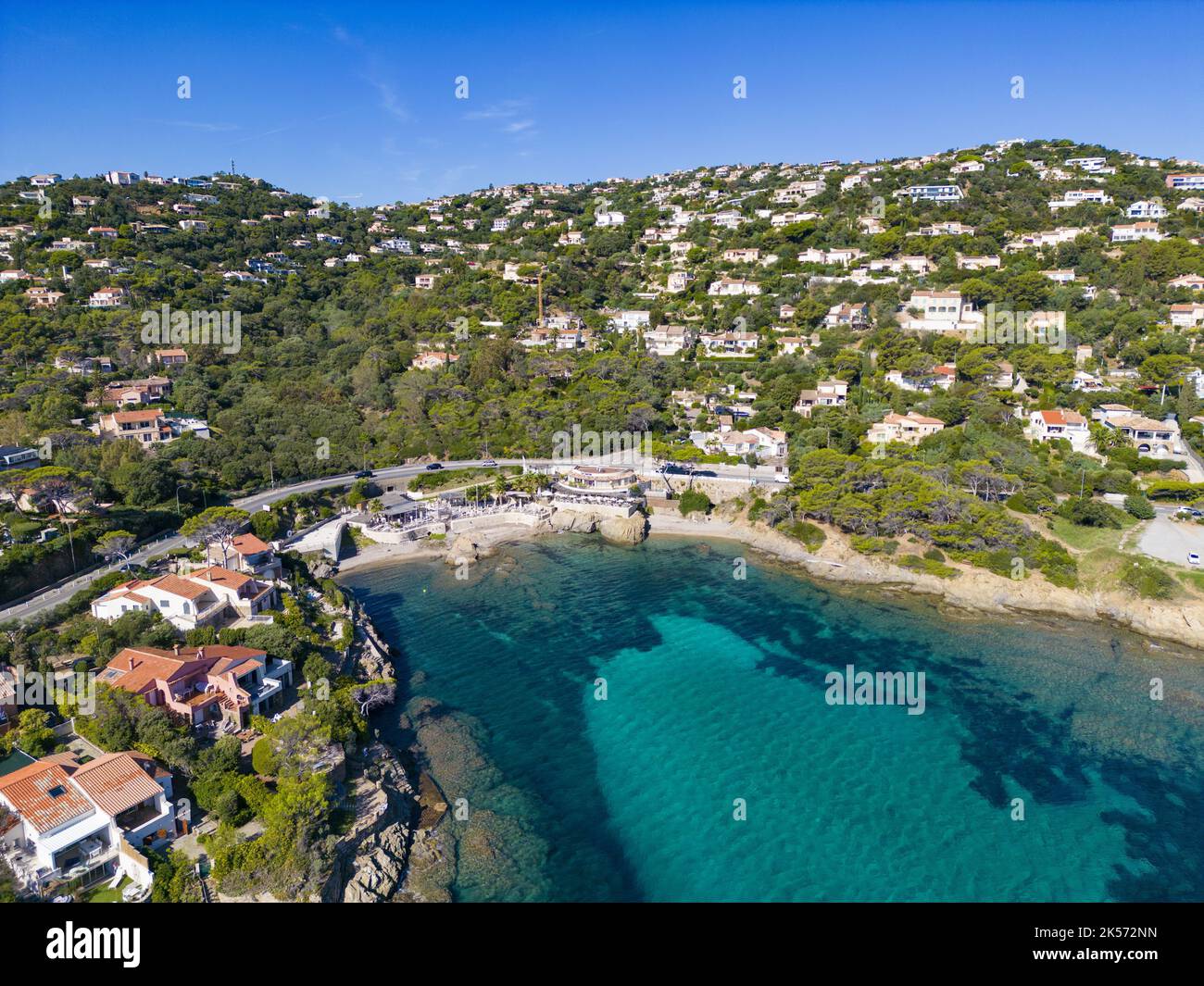 France, Var (83), Roquebrune sur Argens, les Issambres, ruisseau bonne eau (vue aérienne) Banque D'Images