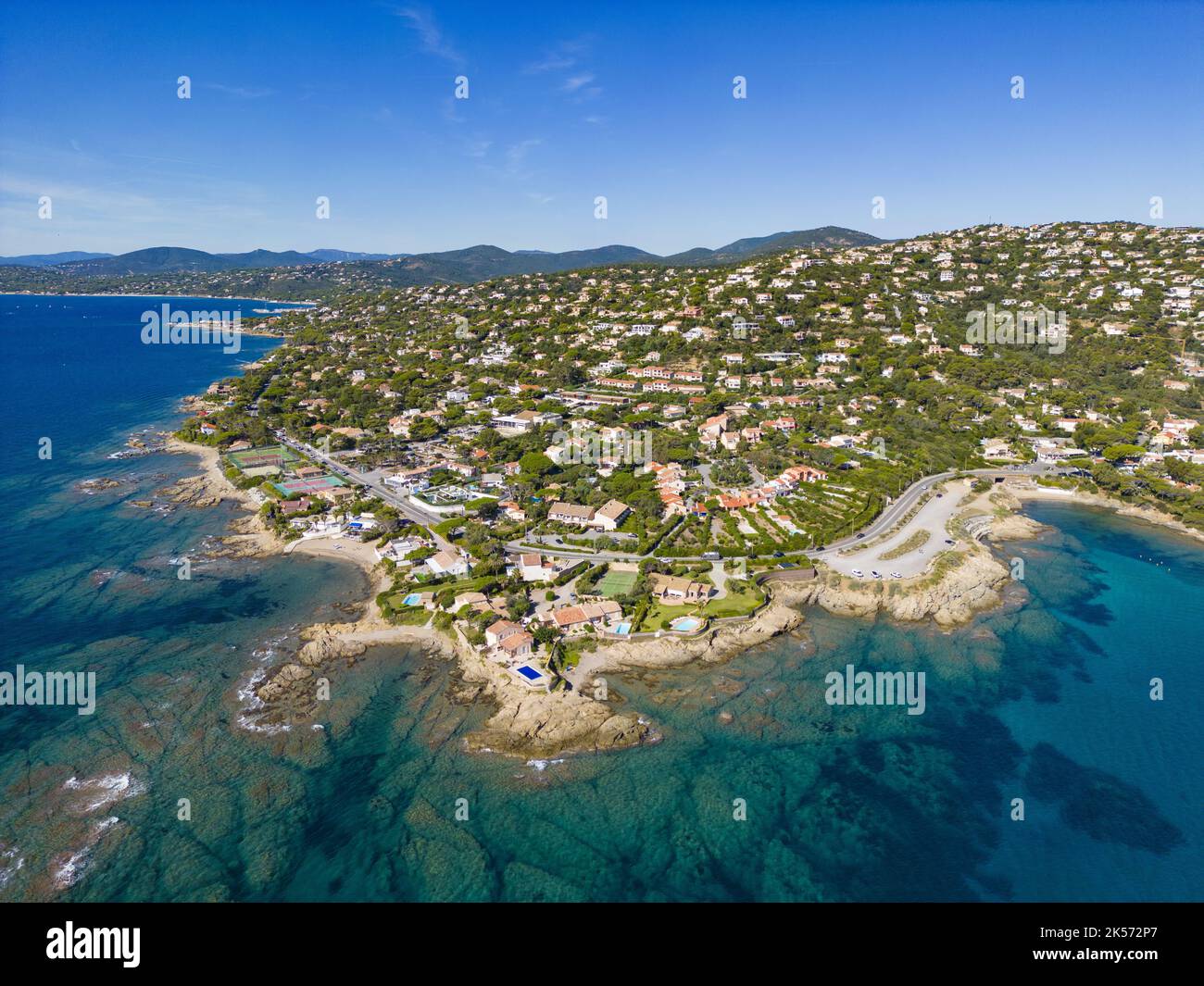France, Var (83), Roquebrune sur Argens, les Issambres, Pointe des Issambres (vue aérienne) Banque D'Images