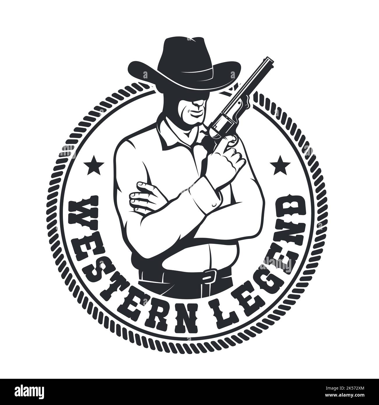 Badge rétro occidental - Cowboy avec une arme à feu Illustration de Vecteur