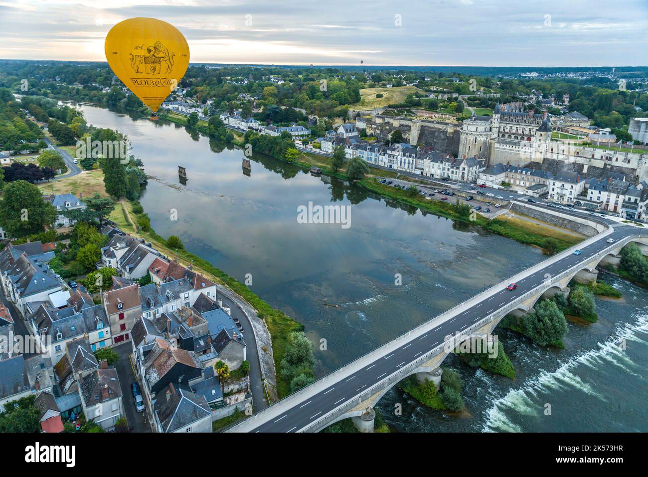 France, Indre et Loire, Amboise, en vol depuis un ballon à air chaud avec l'opérateur Balloon Revolution (vue aérienne) Banque D'Images